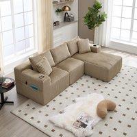 Modular L-Shaped Sectional Sofa with Deep Seat, Plush Corduroy Boneless Couch for Living Room, 257L x 160W x 80H cm, Khaki Aosom UK