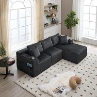 Modular L-Shaped Sectional Sofa with Deep Seat, Plush Corduroy Boneless Couch for Living Room, 257L x 160W x 80H cm, Gray Aosom UK
