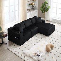 Modular L-Shaped Sectional Sofa with Deep Seat, Plush Corduroy Boneless Couch for Living Room, 257L x 160W x 80H cm, Black Aosom UK