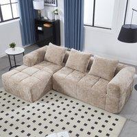 Oversized Modular L-Shaped Sofa with Deep-Seated Sleeper Design, Plush Sectional Sofa with Hidden Side Pockets, 250L x 158W x 60H cm, Khaki Aosom UK