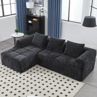Oversized Modular L-Shaped Sofa with Deep-Seated Sleeper Design, Plush Sectional Sofa with Hidden Side Pockets, 250L x 158W x 60H cm, Black Aosom UK