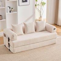 Cozy Compressible Folding Sofa with Detachable Metal Frame, Soft Modular Sectional Couch for Small Apartment, 110L x 33W x 33H cm, Beige Aosom UK