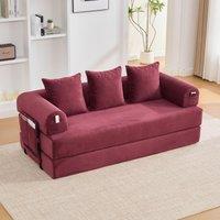 Cozy Compressible Folding Sofa with Detachable Metal Frame, Soft Modular Sectional Couch for Small Apartment, 110L x 33W x 33H cm, Wine Red Aosom UK
