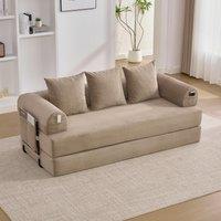 Cozy Compressible Folding Sofa with Detachable Metal Frame, Soft Modular Sectional Couch for Small Apartment, 110L x 33W x 33H cm, Khaki Aosom UK