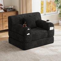 1-Seater Sleeper Sofa with Metal Frame and High-Density Foam, Single Convertible Chair Bed for Cosy Interiors, 107L x 80W x 81H cm, Black Aosom UK
