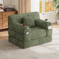 1-Seater Sleeper Sofa with Metal Frame and High-Density Foam, Single Convertible Chair Bed for Cosy Interiors, 107L x 80W x 81H cm, Green Aosom UK
