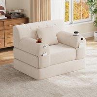 Convertible 1-Seater Sleeper Sofa with Tufted Corduroy Upholstery, Sofa Bed for Living Rooms and Small Spaces, 107L x 80W x 81H cm, Beige Aosom UK