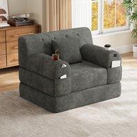 1-Seater Sleeper Sofa with High-Density Foam, Convertible Chair Bed for Living Rooms or Home Offices, 107L x 80W x 81H cm, Dark Gray Aosom UK