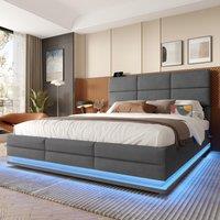 Hydraulic Platform with Spacious Under-Bed Storage, Comforting Bed Frame with 3-Stage Adjustable Headboard, 140L x 192W x 115H cm, Gray Aosom UK