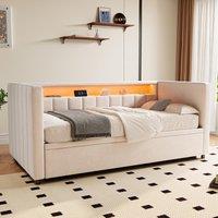 Space-Saving Sofa Bed with Pull-Out Bed, Versatile Sleeper Couch for Bedrooms, Guest Rooms, or Youth Rooms, 201L x 100W x 73H cm, Beige Aosom UK
