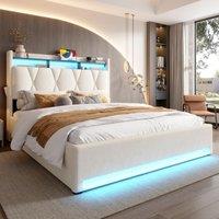 Functional Hydraulic Bed with Headboard Shelf, Stylish Platform Bed for Contemporary Bedrooms and Flats, 158L x 221W x 116.5H cm, Beige Aosom UK