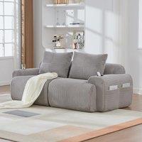 Modular 2-Seater Sofa with Cup Holder and Storage Pocket, Ribbed Corduroy Couch with High-Density Foam, 200L x 99W x 80H cm, Light Gray Aosom UK