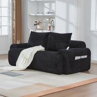 Modular 2-Seater Sofa with Cup Holder and Side Storage Pocket, Ribbed Corduroy Couch with High-Density Foam, 200L x 99W x 80H cm, Black Aosom UK