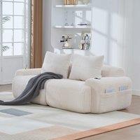 Modular 2-Seater Sofa with Cup Holder and Side Storage Pocket, Ribbed Corduroy Couch with High-Density Foam, 200L x 99W x 80H cm, Beige Aosom UK