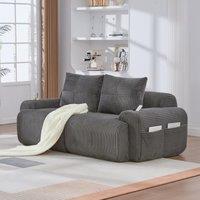 Modular 2-Seater Sofa with Cup Holder and Side Storage Pocket, Ribbed Corduroy Couch with High-Density Foam, 200L x 99W x 80H cm, Dark Gray Aosom UK