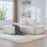 Modular 2-Seater Sofa with Foam-Filled Plush Seats, Beige Corduroy Couch with Built-In Cup Holder, 200L x 174W x 80H cm, Beige Aosom UK