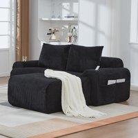 Modular 2-Seater Sofa with Foam-Filled Plush Seats, Black Corduroy Couch with Built-In Cup Holder, 200L x 174W x 80H cm, Black Aosom UK
