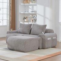 Modular 2-Seater Sofa with Foam-Filled Plush Seats, Light Grey Corduroy Couch with Built-In Cup Holder, 200L x 174W x 80H cm, Light Gray Aosom UK