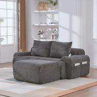 Modular 2-Seater Sofa with Foam-Filled Plush Seats, Dark Grey Corduroy Couch with Built-In Cup Holder, 200L x 174W x 80H cm, Dark Gray Aosom UK