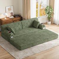 3-Seater Sleeper Sofa with Corduroy High-Back and High-Density Foam, Space-Saving Sofa Bed with 4 Side Pockets, 208L x 80W x 81H cm, Green Aosom UK