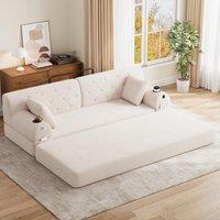3-Seater Sleeper Sofa with Corduroy High-Back and High-Density Foam, Space-Saving Sofa Bed with 4 Side Pockets, 208L x 80W x 81H cm, Beige Aosom UK
