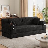 Cozy Sleeper Sofa with High-Density Foam and Soft Corduroy, Convertible Couch for Living Rooms and Small Spaces, 208L x 80W x 81H cm, Black Aosom UK