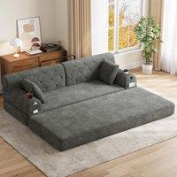 3-Seater Sleeper Sofa with High-Back and High-Density Foam, Space-Saving Sofa Bed with 4 Side Pockets, 208L x 80W x 81H cm, Dark Gray Aosom UK