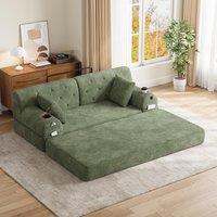 Cozy Sleeper Sofa with High-Density Foam and Soft Corduroy, Convertible Couch for Living Rooms and Small Spaces, 168L x 80W x 81H cm, Green Aosom UK