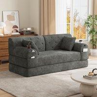 Convertible Sofa Bed with Metal Frame and High-Density Foam, 2-Seater Sleeper Sofa with High Backrest, 168L x 80W x 81H cm, Dark Gray Aosom UK