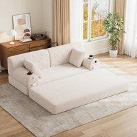 Cozy Sleeper Sofa with High-Density Foam and Soft Corduroy, Convertible Couch for Living Rooms and Small Spaces, 168L x 80W x 81H cm, Beige Aosom UK