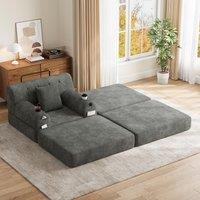 Corduroy Sleeper Chair with Ottoman and Metal Frame, Convertible 1-Seater Sofa Bed with High Backrest, 107L x 162W x 81H cm, Dark Gray Aosom UK