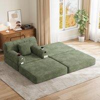 Corduroy Sleeper Chair with Ottoman and Metal Frame, Convertible 1-Seater Sofa Bed with High Backrest, 107L x 162W x 81H cm, Green Aosom UK
