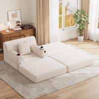 Corduroy Sleeper Chair with Ottoman and Metal Frame, Convertible 1-Seater Sofa Bed with High Backrest, 107L x 162W x 81H cm, Beige Aosom UK