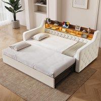 2-in-1 Beige Velvet Sofa Bed with Armrests and Storage Headboard, Daybed for Guest Room and Living Room, 201L x 107W x 80H cm, Beige Aosom UK