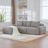 3-Seater Modular Sofa with Ottomans and Side Storage Pockets, Sectional Sofa with Integrated Cup Holders, 268L x 174W x 80H cm, Light Gray Aosom UK