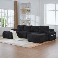 4-Seater Modular Cord Sofa with 2 Ottomans and Integrated CupHolders, Sectional Sofa for Living Rooms, 333L x 174W x 80H cm, Black Aosom UK