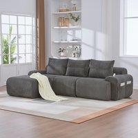 Corduroy L-Shaped Sectional Sofa with Integrated Cup Holders, 3-Seater Modular Cord Sofa for Living Rooms, 268L x 174W x 80H cm, Dark Gray Aosom UK