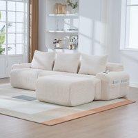 Sectional Sofa with Built-in Cup Holders and Side Storage Pockets, 3-Seater Modular Sofa with Ottomans, 268L x 174W x 80H cm, Beige Aosom UK