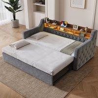90x190 cm Sofa Bed with Velvet Upholstery, 2-in-1 Space-Saving Daybed for Modern Homes, 201L x 107W x 80H cm, Dark Gray Aosom UK