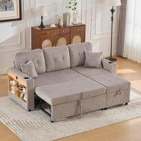 Multifunctional Corduroy Sofa Bed with Hidden Storage, LED-Lighted Guest Couch for Family Film Nights, 196L x 82W x 85H cm, Light Gray Aosom UK