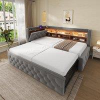Pull-Out Sofa Bed Frame with Wooden Headboard Shelf, Convertible Daybed for Living Rooms and Studio Flats, 211L x 91W x 84H cm, Dark Gray Aosom UK