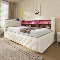 Pull-Out Sofa Bed Frame with Wooden Headboard Shelf, Convertible Daybed with Lift-Up Armrest Storage, 211L x 91W x 84H cm, Beige Aosom UK