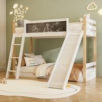 Modern Sleeper Bunk Bed Frame with Slide and Storage Stairs, Solid Wooden Childrens Loft Bed with Guardrails, 194L x 124W x 148H cm, White Aosom UK