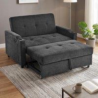 Convertible Sofa Bed with Adjustable Backrest, Functional Sleeper with USB & Type-C Charging, 135L x173W x 58H cm, Dark Grey Aosom UK