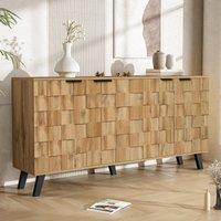 Modern Sideboard with Matt Handles and Sturdy Legs, Durable Storage Cabinet with Adjustable Shelves, 150L x 35W x 78H cm, Wood Aosom UK