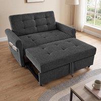 Convertible Sofa Bed with Adjustable Backrest, Functional Sofa with USB & Type-C Ports and Storage Pocket, 135L x 173W x 58H cm, Drak Grey Aosom UK