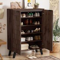 Space-Saving Shoe Cabinet with Adjustable Shelves, Modern Hallway Storage with Soft-Closing Hinges, 80L x 35W x 110H cm, Wood Aosom UK