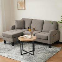 L-Shaped Sofa with Reversible Chaise Lounge, 3-Seater Couch for Living Rooms, Apartments, or Offices, 116L x 118W x 77H cm, Dark Grey Aosom UK