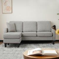 3-seater L-shaped Corner Sofa with Reversible Chaise and Soft Padded Seats, Sofa Bed with Plastic Legs, 166L x 118W x 77H cm, Gray Aosom UK