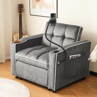 3-in-1 Expandable Single Sofa Bed with 2 Drink Holders and Phone Holder, Recliner chair for Apartment, 83L x 167W x 76H cm, Dark Gray Aosom UK